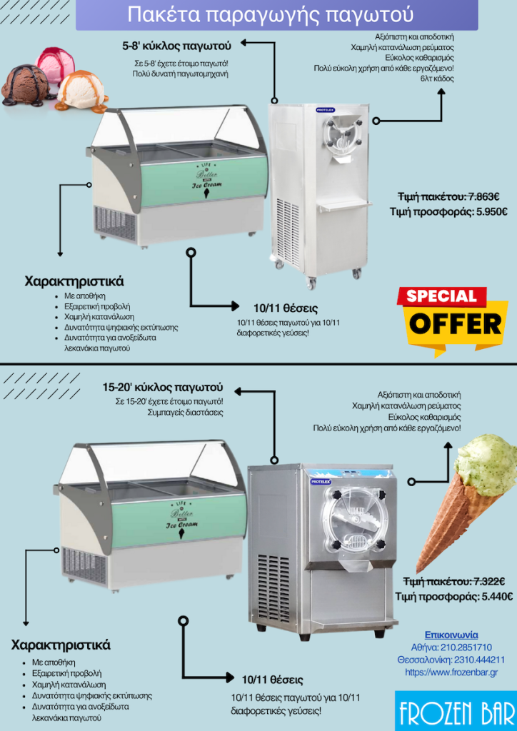 πακετα σκληρου παγωτου με 2 διαφορετικες παγωτομηχανες